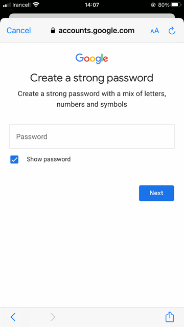 وارد کردن رمز عبور دلخواه