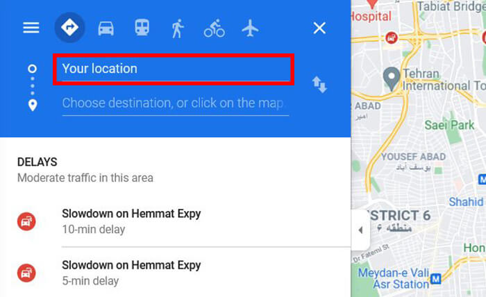 انتخاب مبدا در google maps